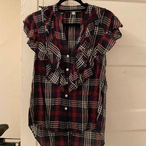 Veronica Beard Checkered Top, Navy Blue and Red, Size 8